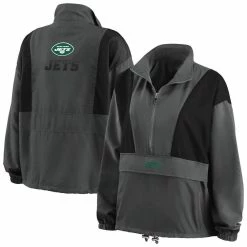 WEAR By Erin Andrews Women's Charcoal New York Jets Popover Packable Half-Zip Jacket