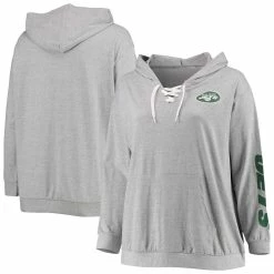 Fanatics Branded Women's Heathered Gray New York Jets Plus Size Lace-Up Pullover Hoodie