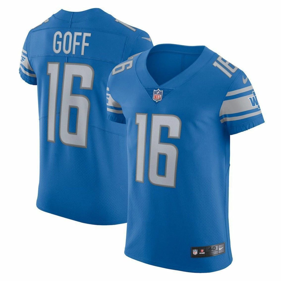 Nike Men's Jared Goff Blue Detroit Lions Vapor Elite Player Jersey - Image 2