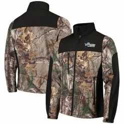 Dunbrooke Men's Realtree Camo/Black Detroit Lions Circle Hunter Softshell Full-Zip Jacket