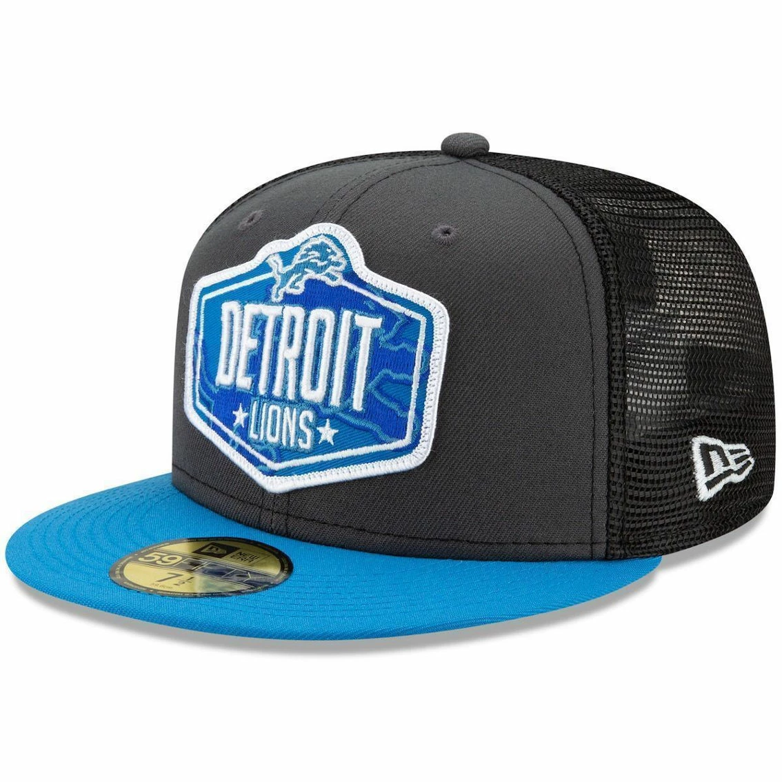New Era Men's Graphite/Blue Detroit Lions 2021 NFL Draft On-Stage 59FIFTY Fitted Hat