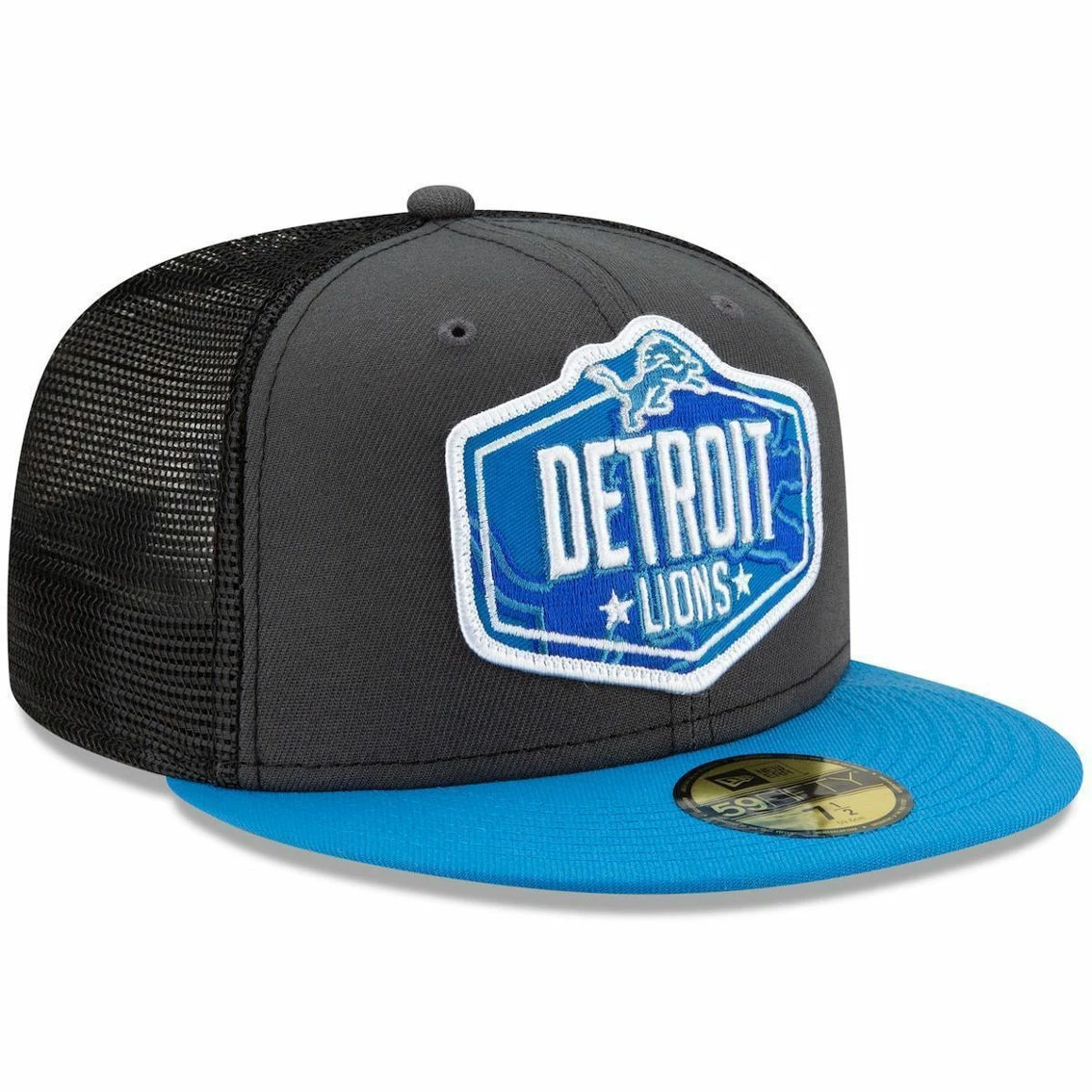 New Era Men's Graphite/Blue Detroit Lions 2021 NFL Draft On-Stage 59FIFTY Fitted Hat - Image 4