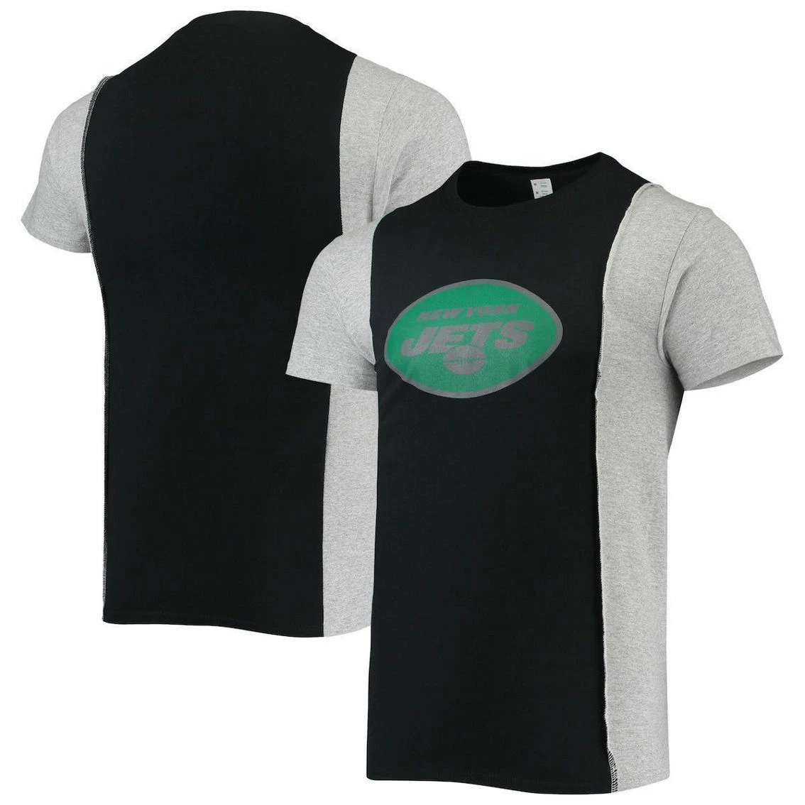 Refried Apparel Men's Black/Heathered Gray New York Jets Sustainable Split T-Shirt - Image 2