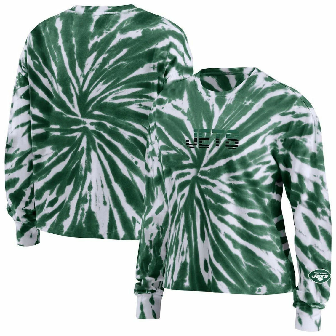 WEAR By Erin Andrews Women's Green New York Jets Tie-Dye Cropped Long Sleeve T-Shirt - Image 2