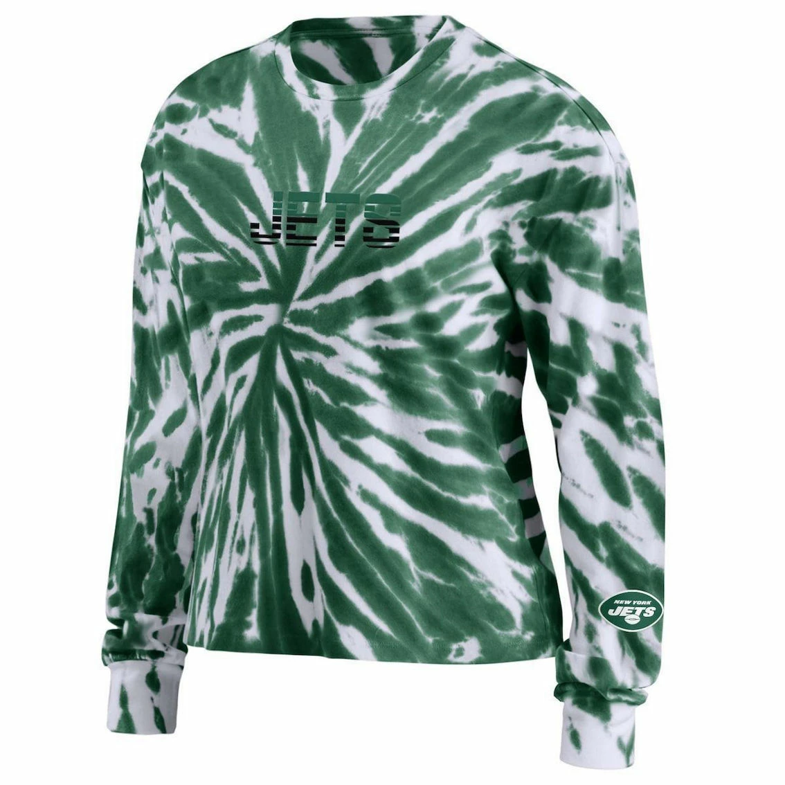 WEAR By Erin Andrews Women's Green New York Jets Tie-Dye Cropped Long Sleeve T-Shirt - Image 3