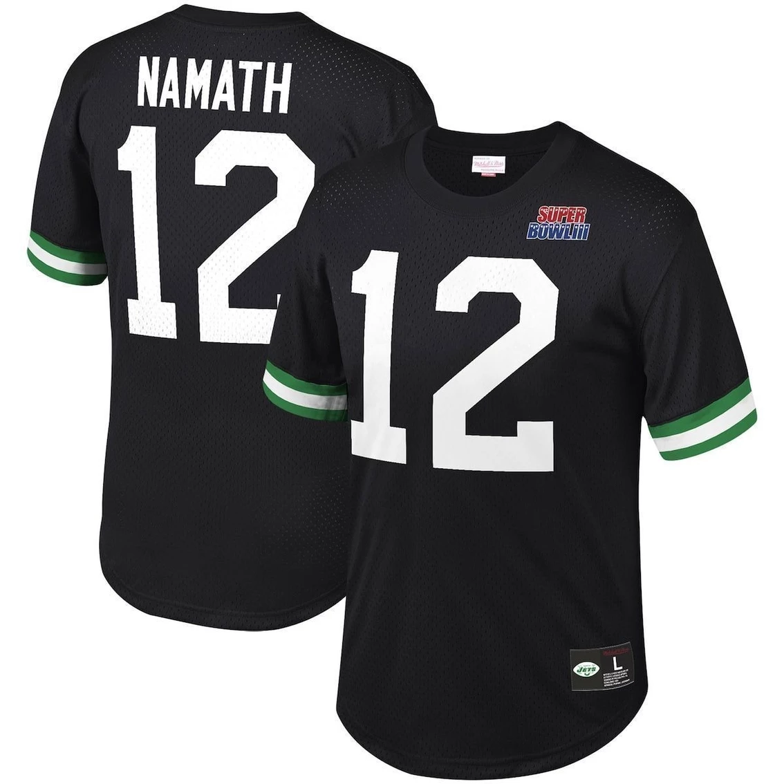 Mitchell & Ness Men's Joe Namath Black New York Jets Retired Player Name & Number Mesh Top - Image 2