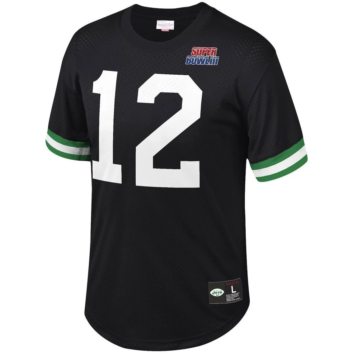 Mitchell & Ness Men's Joe Namath Black New York Jets Retired Player Name & Number Mesh Top - Image 3