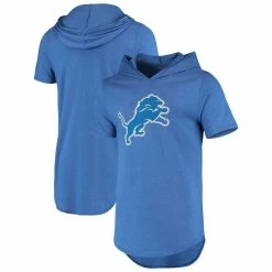 Majestic Threads Men's Threads Blue Detroit Lions Primary Logo Tri-Blend Hoodie T-Shirt