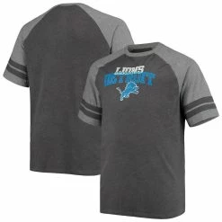 Fanatics Branded Men's Charcoal/Heathered Gray Detroit Lions Big & Tall Two-Stripe Tri-Blend Raglan T-Shirt