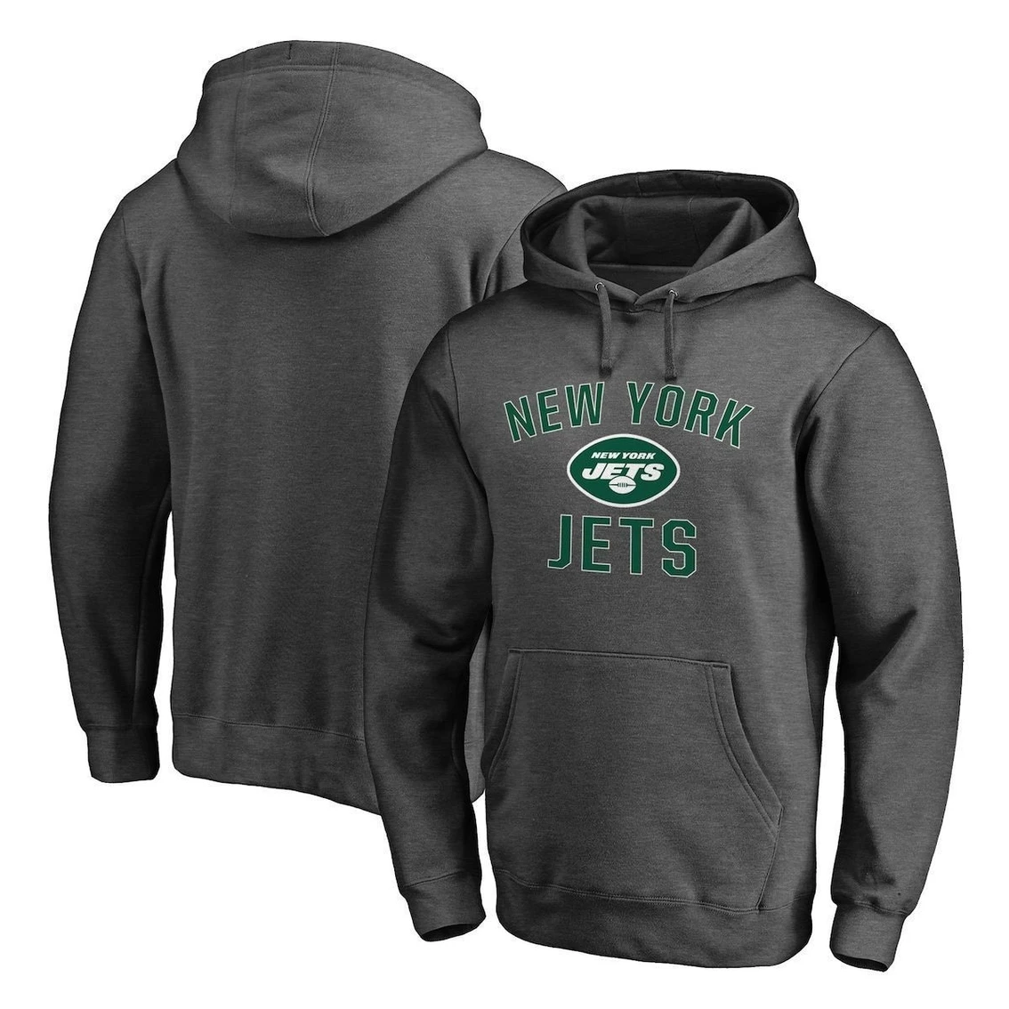 Fanatics Branded Men's Heather Charcoal New York Jets Victory Arch Team Fitted Pullover Hoodie