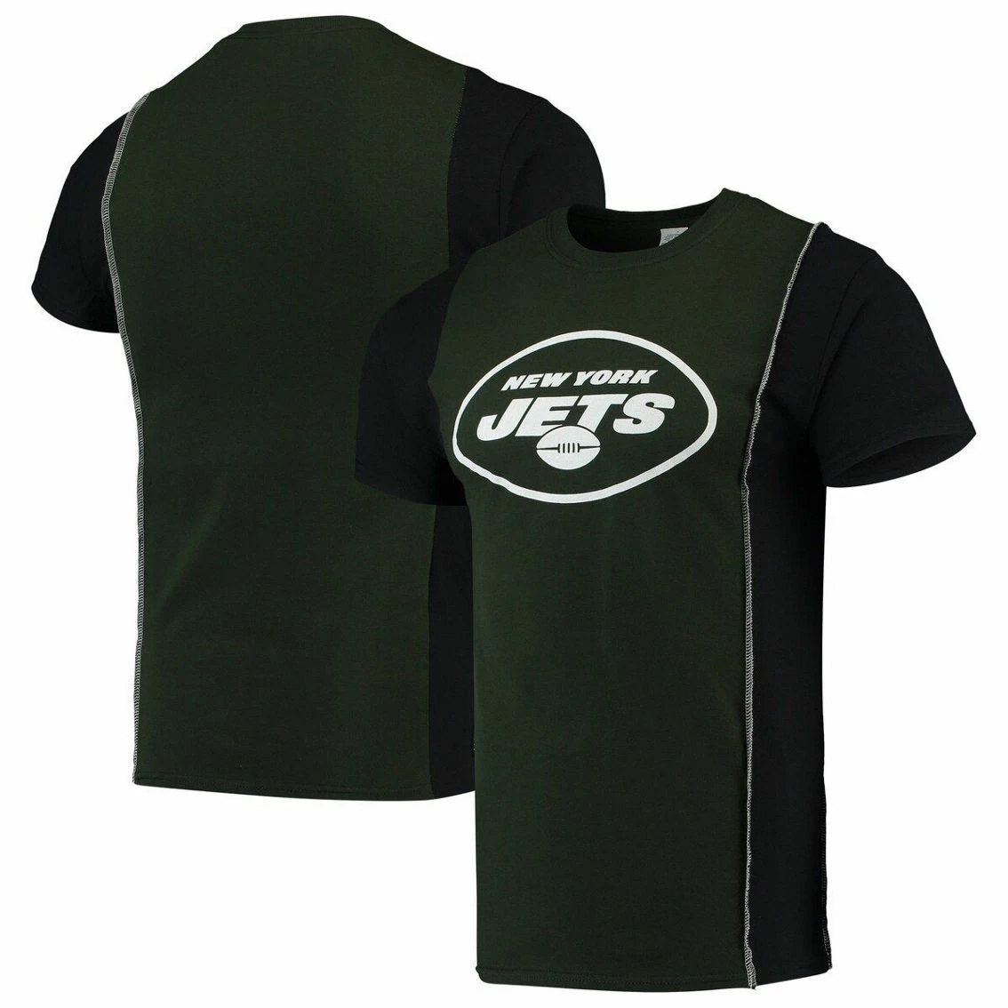 Refried Apparel Men's Green/Black New York Jets Sustainable Upcycled Split T-Shirt - Image 2