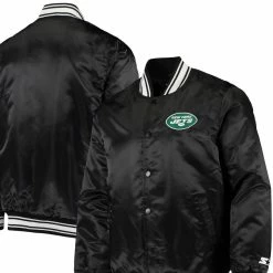 Starter Men's Black New York Jets Locker Room Satin Varsity Full-Snap Jacket