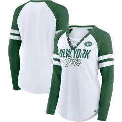 Women's Fanatics Branded White/Green New York Jets True To Form Raglan Lace-Up V-Neck Long Sleeve T-Shirt