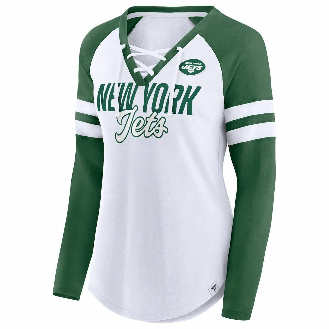 Women's Fanatics Branded White/Green New York Jets True To Form Raglan Lace-Up V-Neck Long Sleeve T-Shirt - Image 3
