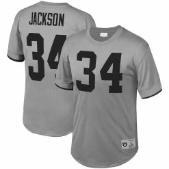 Mitchell & Ness Men's Bo Jackson Gray Los Angeles Raiders Retired Player Name & Number Mesh Top