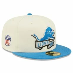 New Era Men's Cream/Blue Detroit Lions 2022 Sideline 59FIFTY Fitted Hat