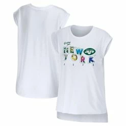 WEAR By Erin Andrews Women's White New York Jets Greetings From Muscle T-Shirt
