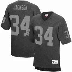 Mitchell & Ness Men's Bo Jackson Black Los Angeles Raiders Retired Player Name & Number Acid Wash Top