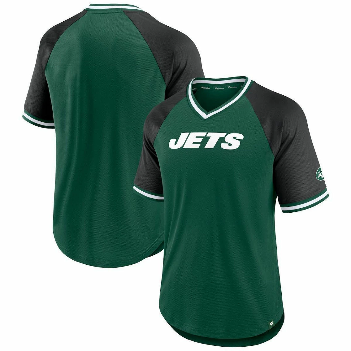 Fanatics Branded Men's Green/Black New York Jets Second Wind Raglan V-Neck T-Shirt - Image 2