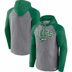 Fanatics Branded Men's Heathered Gray/Kelly Green New York Jets By Design Raglan Pullover Hoodie