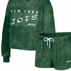 WEAR By Erin Andrews Women's Kelly Green New York Jets Tie-Dye Cropped Pullover Sweatshirt & Shorts Lounge Set