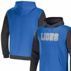 NFL X Darius Rucker Collection By Fanatics Men's Blue/Heather Charcoal Detroit Lions Colorblock Pullover Hoodie
