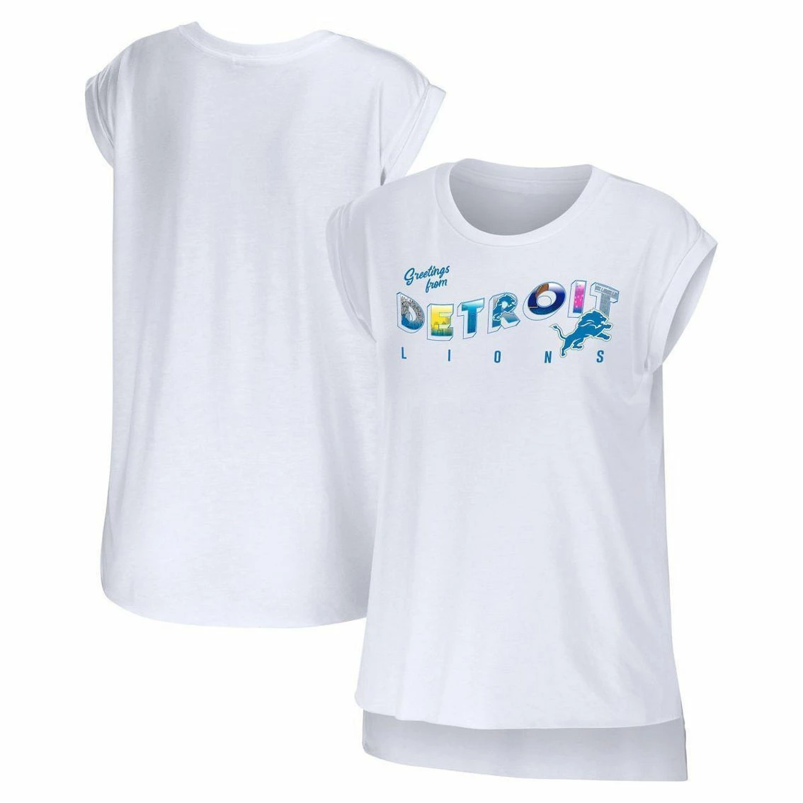 WEAR By Erin Andrews Women's White Detroit Lions Greetings From Muscle T-Shirt - Image 2