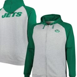 Profile Men's Heather Gray New York Jets Big & Tall Fleece Raglan Full-Zip Hoodie Jacket