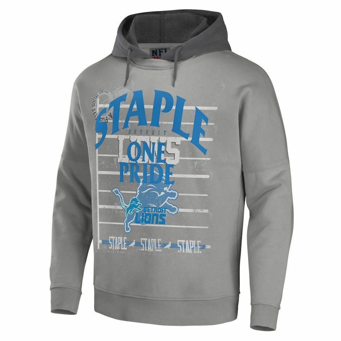 Staple Men's NFL X Gray Detroit Lions Throwback Vintage Wash Pullover Hoodie - Image 3