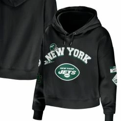 WEAR By Erin Andrews Women's Black New York Jets Modest Cropped Pullover Hoodie