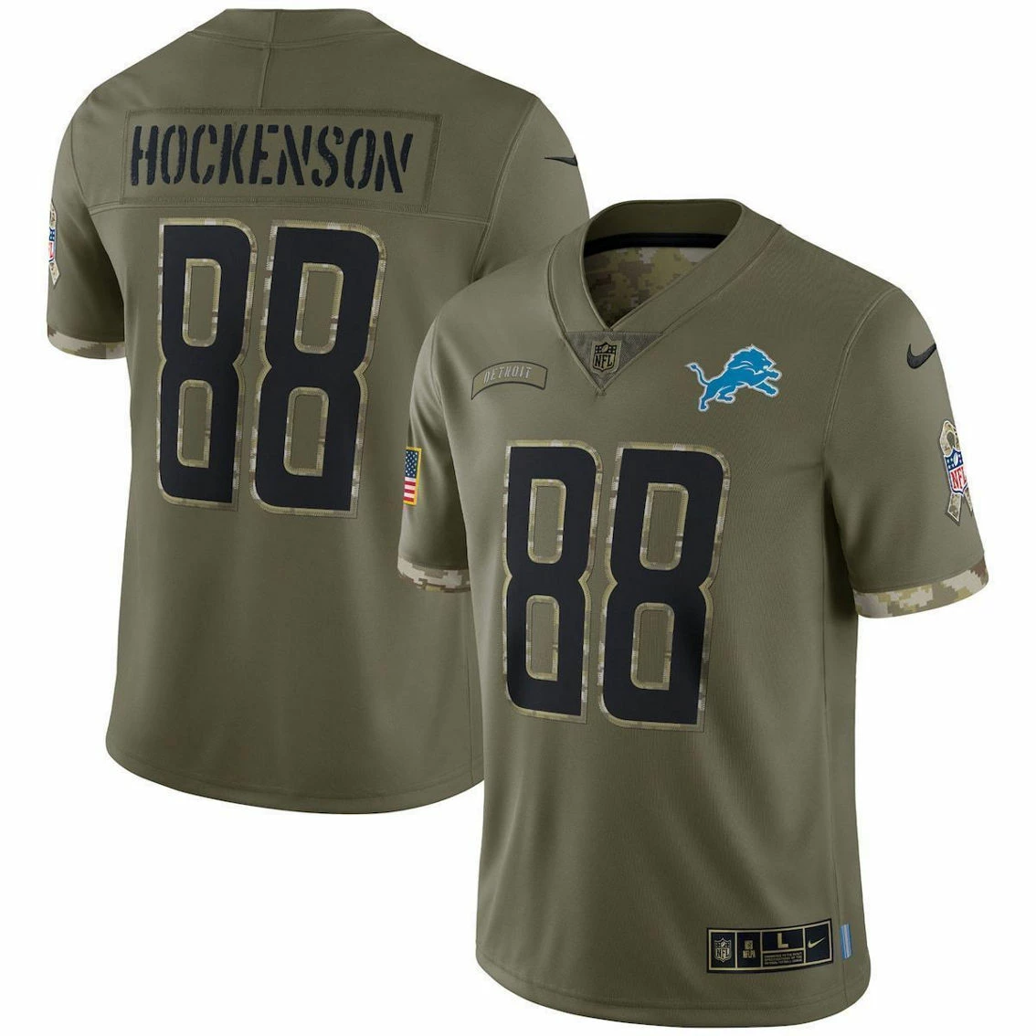 Nike Men's T.J. Hockenson Olive Detroit Lions 2022 Salute To Service Limited Jersey
