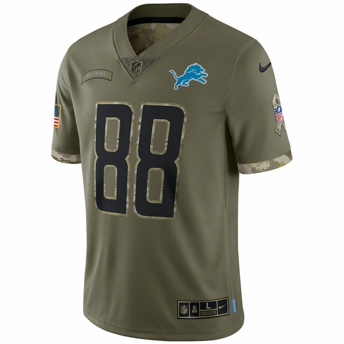 Nike Men's T.J. Hockenson Olive Detroit Lions 2022 Salute To Service Limited Jersey - Image 3