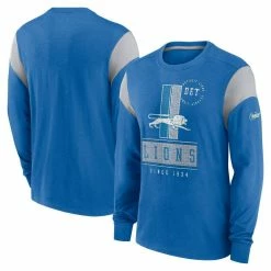 Nike Men's Heathered Blue Detroit Lions Slub Rewind Playback Helmet Long Sleeve T-Shirt