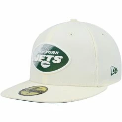 New Era Men's Cream New York Jets Chrome Color Dim 59FIFTY Fitted Hat