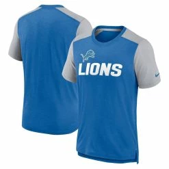 Nike Men's Heathered Blue/Heathered Gray Detroit Lions Color Block Team Name T-Shirt