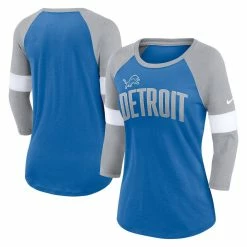 Nike Women's Detroit Lions Blue/Heather Gray Football Pride Raglan 3/4-Sleeve T-Shirt