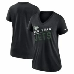 Nike Women's Black New York Jets Slant Logo Tri-Blend V-Neck T-Shirt
