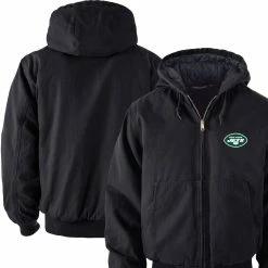 Dunbrooke Men's Black New York Jets Big & Tall Dakota Canvas Hoodie Full-Zip Jacket