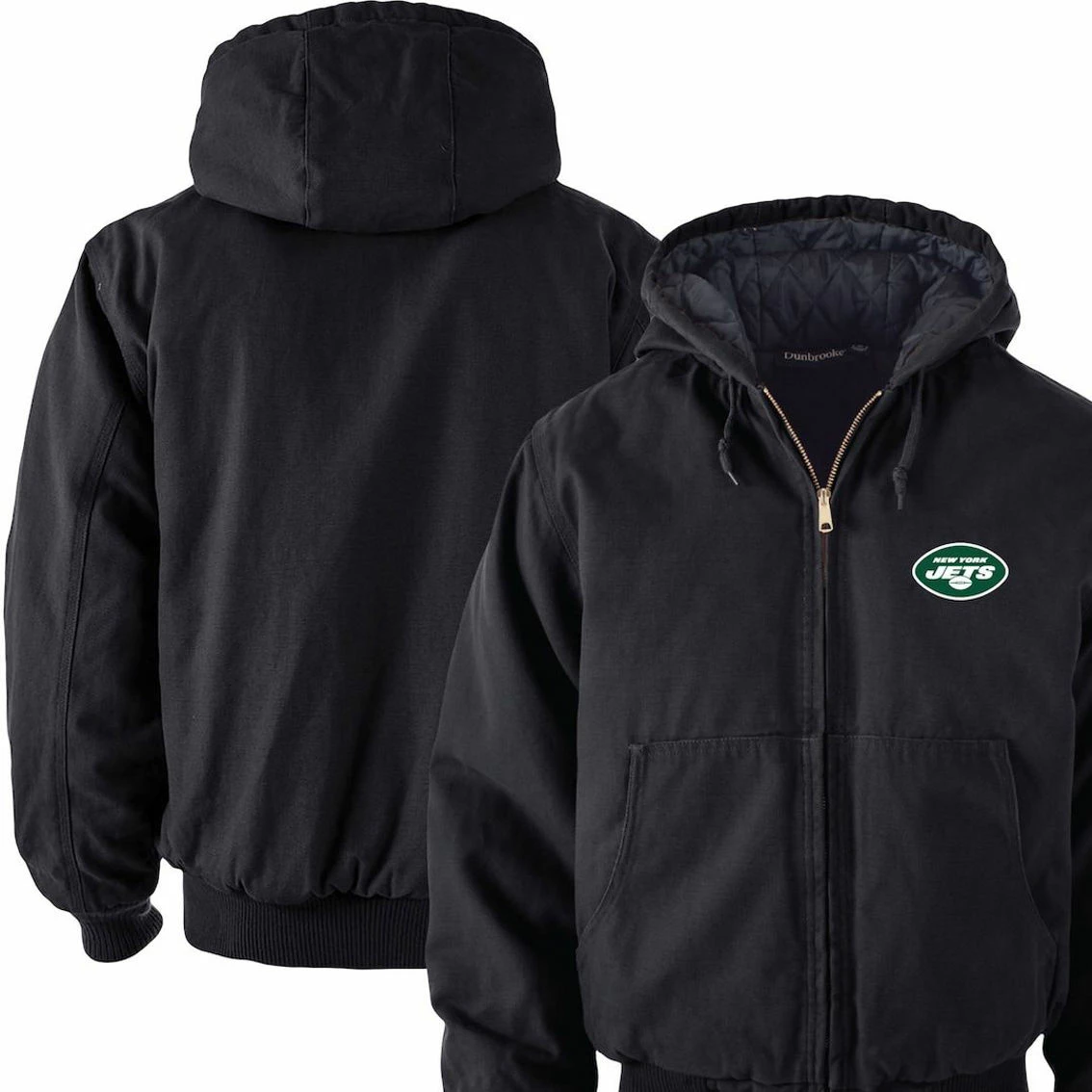 Dunbrooke Men's Black New York Jets Big & Tall Dakota Canvas Hoodie Full-Zip Jacket