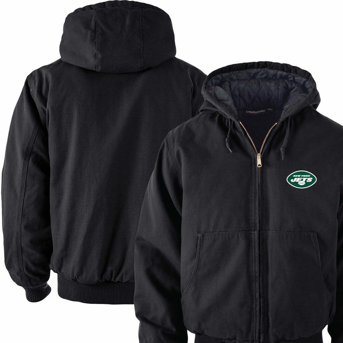 Dunbrooke Men's Black New York Jets Big & Tall Dakota Canvas Hoodie Full-Zip Jacket - Image 2