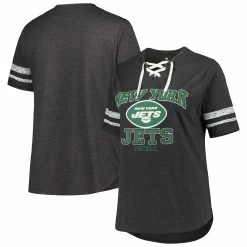Fanatics Branded Women's Heather Charcoal New York Jets Plus Size Lace-Up V-Neck T-Shirt