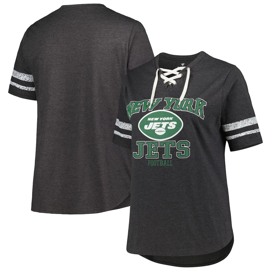 Fanatics Branded Women's Heather Charcoal New York Jets Plus Size Lace-Up V-Neck T-Shirt