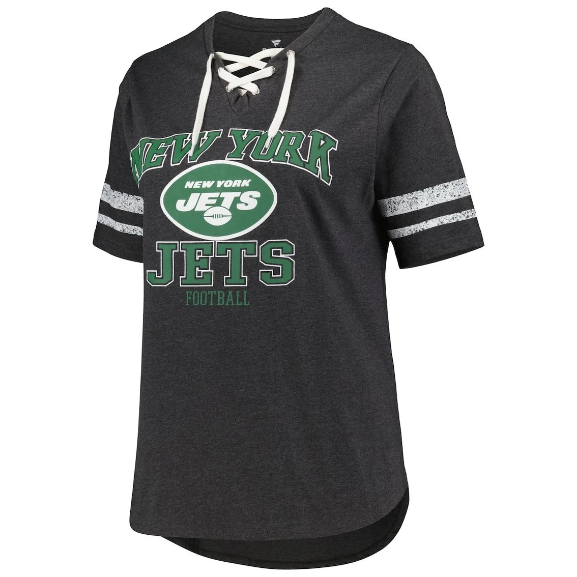 Fanatics Branded Women's Heather Charcoal New York Jets Plus Size Lace-Up V-Neck T-Shirt - Image 3