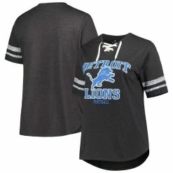 Fanatics Branded Women's Heather Charcoal Detroit Lions Plus Size Lace-Up V-Neck T-Shirt