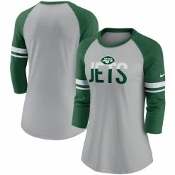 Nike Women's Heathered Gray/Green New York Jets Stripe Mesh Nickname Tri-Blend 3/4-Sleeve T-Shirt