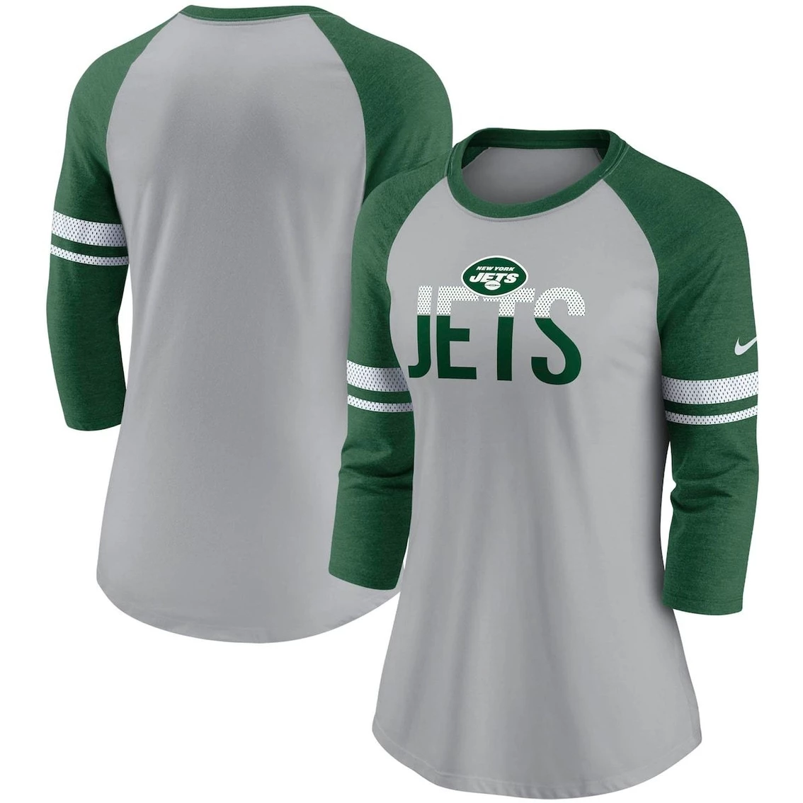 Nike Women's Heathered Gray/Green New York Jets Stripe Mesh Nickname Tri-Blend 3/4-Sleeve T-Shirt