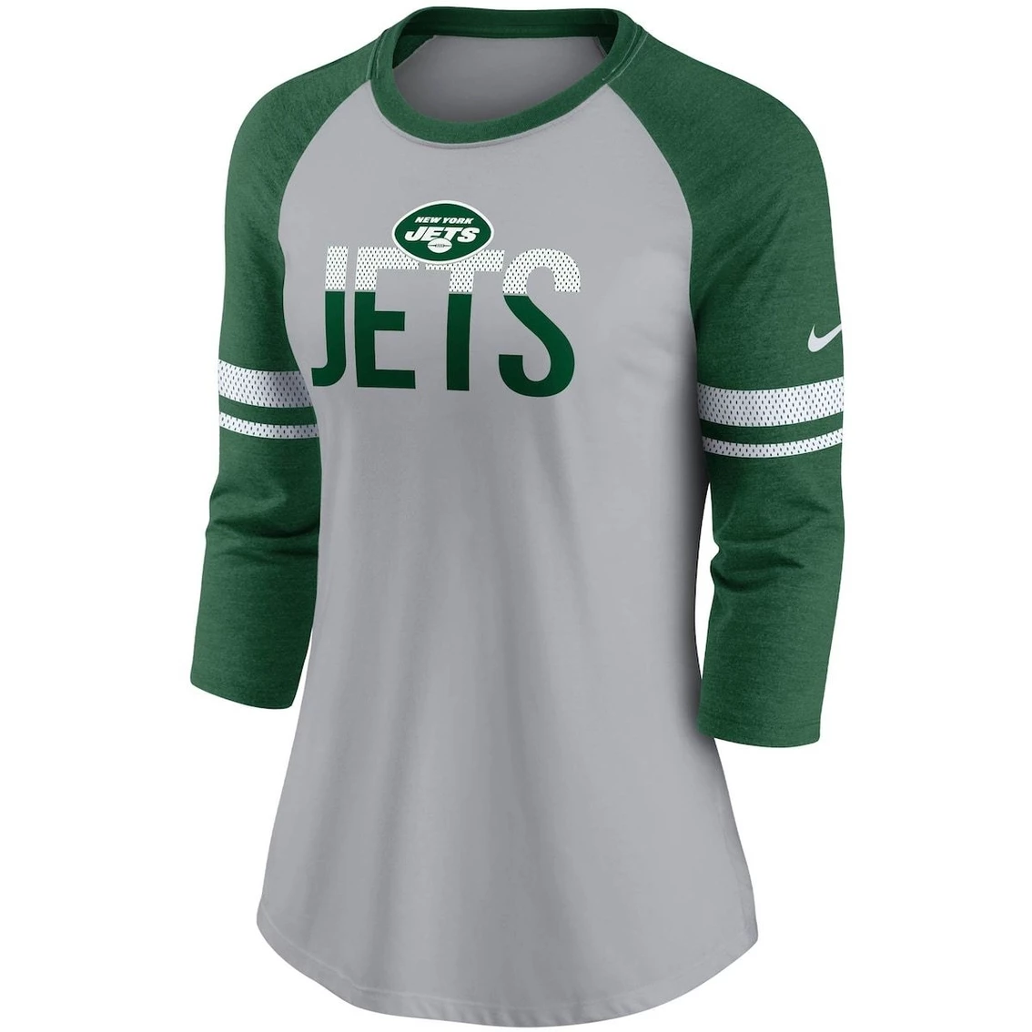 Nike Women's Heathered Gray/Green New York Jets Stripe Mesh Nickname Tri-Blend 3/4-Sleeve T-Shirt - Image 3