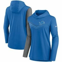 Nike Women's Blue/Heathered Charcoal Detroit Lions Chevron Hoodie Performance Long Sleeve T-Shirt