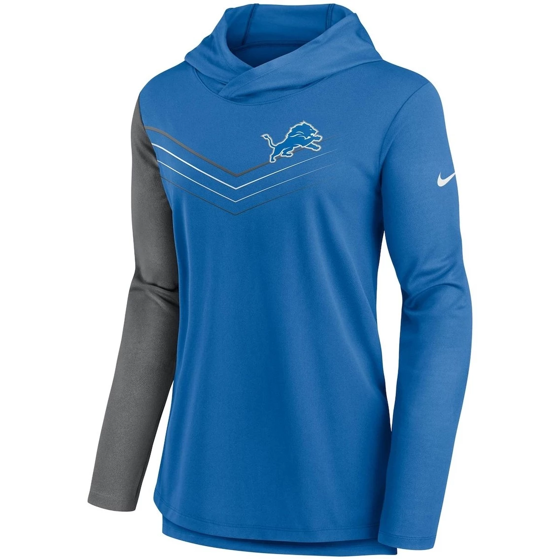 Nike Women's Blue/Heathered Charcoal Detroit Lions Chevron Hoodie Performance Long Sleeve T-Shirt - Image 3