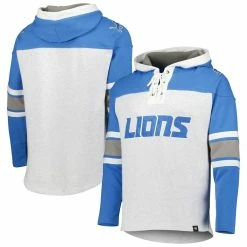 '47 Men's Detroit Lions Heather Gray Gridiron Lace-Up Pullover Hoodie